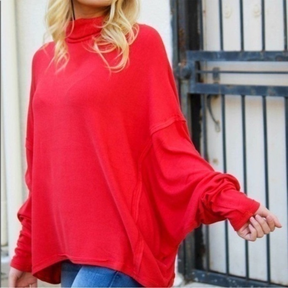 Free People Alameda Dolman Drop Sleeves Cherry Red Sweater Small